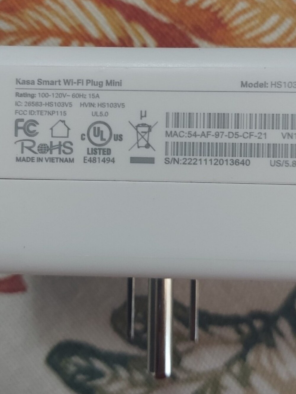 TP-Link Kasa Smart Wi‑Fi Plug Mini HS103V5 White